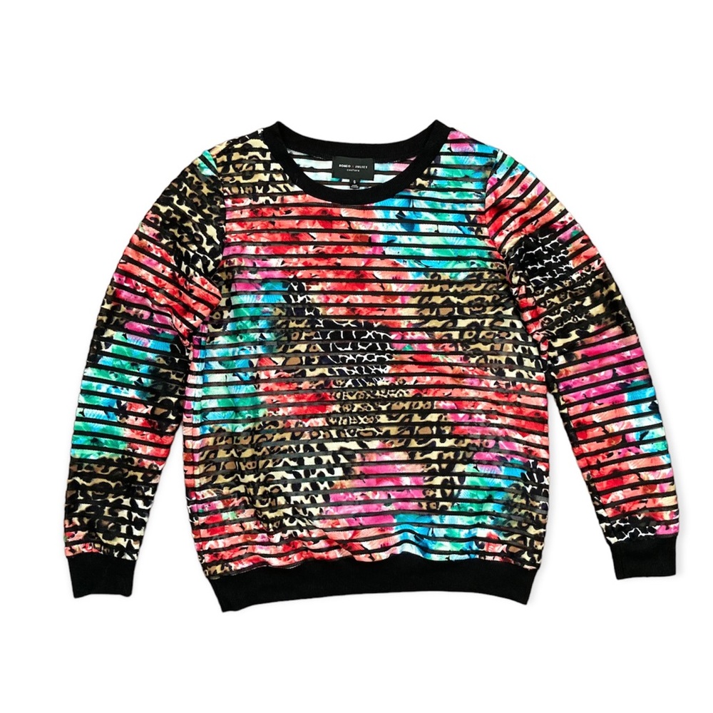 Romeo + Juliet Couture Mesh Stripe Sweatshirt Animal / Floral Print Small